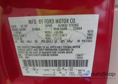 2008 Ford Escape Xlt from USA, damaged, VIN 1FMCU931X8KB12956